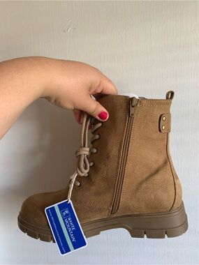 White Mountain Brown Suede Lace-Up Side-Zip Ankle Boot